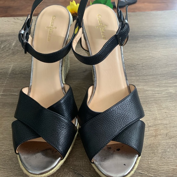 Cole Haan Black Hart Woven Espadrille Wedges - Picture 2 of 8